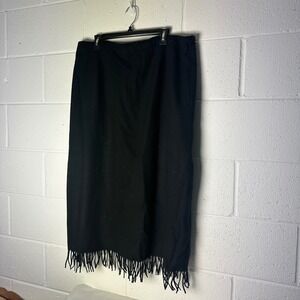 Pendleton vintage Black 100% Wool Fringe Maxi Skirt Size 18W